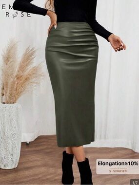 Olive Green High-Waist Midi Skirt